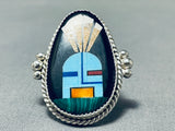Important Inlay Master Native American Navajo Turquoise Kachina Sterling Silver Ring-Nativo Arts