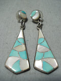 Intricate Women's Vintage Native American Zuni Turquoise Sterling Silver Earrings-Nativo Arts