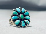 Fantastic Vintage Native American Zuni Blue Gem Turquoise Cluster Sterling Silver Ring-Nativo Arts
