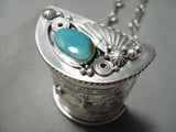 Heavy Important Thick Native American Navajo Turquoise Sterling Silver Pillbox Necklace-Nativo Arts