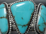 Rare Vintage Native American Navajo Turquoise Triple Stone Sterling Silver Bracelet-Nativo Arts