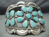 Flowers Of Turquoise Vintage Native American Navajo Repoussed Sterling Silver Bracelet-Nativo Arts