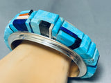 Native American Protruding Inlay Navajo Turquoise Sterling Silver Bracelet Cuff-Nativo Arts