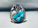 Mens Heavy Vintage Native American Navajo Morenci Turquoise Sterling Silver Ring-Nativo Arts
