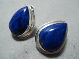 Tommy Jackson Famous Vintage Native American Navajo Midnight Lapis Sterling Silver Earrings-Nativo Arts