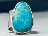 Breathtaking Native American Navajo Gigantic Royston Turquoise Sterling Silver Ring-Nativo Arts