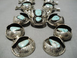 One Of Biggest Vintage Native American Navajo Turquoise Sterling Silver Squash Blossom Necklace-Nativo Arts