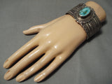 Detailed & Huge!! Vintage Native American Navajo Carico Lake Turquoise Sterling Silver Bracelet-Nativo Arts