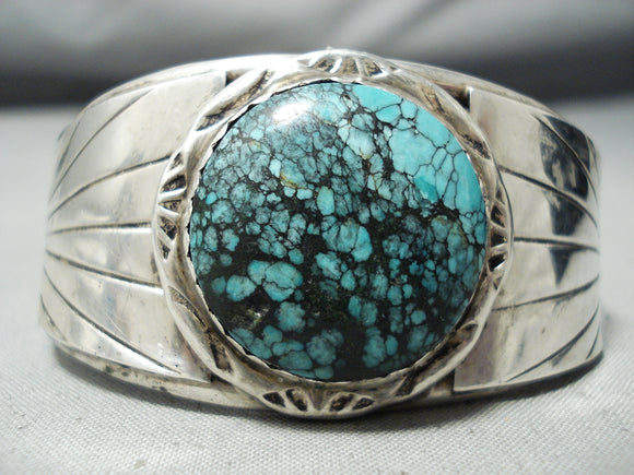 Stunning Vintage Native American Navajo Spiderweb Turquoise Sterling Silver Flank Bracelet-Nativo Arts