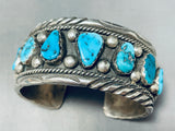 Heavy 83 Grams Vintage Native American Navajo Turquoise Sterling Silver Bracelet Old-Nativo Arts