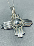 Native American Rare Vintage Rob Yellowhorse Sterling Silver Zia Necklace-Nativo Arts