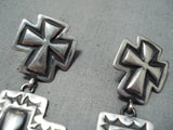 Exceptional Navajo Sterling Silver Repousse Cross Earrings Native American-Nativo Arts