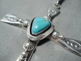 Heavy Cross Native American Navajo Kingman Turquoise Sterling Silver Cross Necklace-Nativo Arts