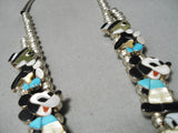 Rare 1980's Vintage Native American Zuni Turquoise Sterling Silver Squash Blossom Necklace Old-Nativo Arts