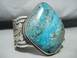 Magnificent Native American Navajo Pilot Mountain Turquoise Sterling Silver Bracelet Signed-Nativo Arts