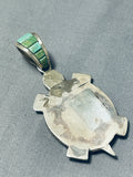 Native American Rare Vintage Inlay Royston Turquoise Sterling Silver Turtle Pendant-Nativo Arts