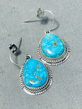 Gorgeous Vintage Native American Navajo Kingman Turquoise Sterling Silver Earrings-Nativo Arts