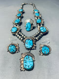 Gasp! Vintage Native American Navajo Turquoise Sterling Silver Necklace Earrings Ring Set-Nativo Arts