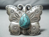 Superb San Felipe Native American Turquoise Sterling Silver Butterfly Ring-Nativo Arts