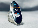 Cosmic Native American Navajo Turquoise Coral Sterling Silver Ring-Nativo Arts