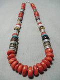 Native American Authentic Singer Chunky Coral Turquoise Sterling Silver Necklace-Nativo Arts