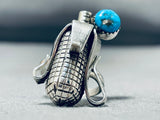 Outstanding Native American Navajo Kingman Turquoise Sterling Silver Corn Ring-Nativo Arts