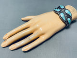 Native American One Of The Best Vintage Zuni Turquoise Inlay Sterling Silver Round Bracelet-Nativo Arts