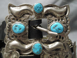 Amazing Vintage Navajo Old Kingman Turquoise Sterling Silver Concho Belt Native American-Nativo Arts