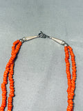One Of The Most Unique Native American Kewa Coral Turquoise Inlay Sterling Silver Necklace-Nativo Arts