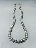 Longer 30 Inch Vintage Native American Navajo Sterling Silver Bead Necklace-Nativo Arts