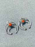 Out Of The Box Unique Naja Native American Navajo Coral Sterling Silver Earrings-Nativo Arts