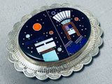 Midnight Desert Sky Vintage Native American Navajo Turquoise Sterling Silver Buckle-Nativo Arts