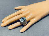 Extreme Intricacy Vintage Native American Navajo Turquoise Kachina Sterling Silver Ring-Nativo Arts