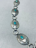 Cute Vintage Native American Navajo Carico Lake Turquoise Sterling Silver Concho Choker Necklace-Nativo Arts