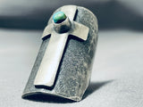 Advanced Silver Work Native American Navajo Royston Turquois Cross Sterling Silver Ring-Nativo Arts