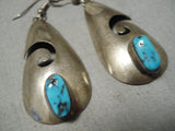 Huge Vintage Native American Navajo Blue Turquoise Sterling Silver Swirl Earrings Old-Nativo Arts