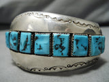 Rare Vintage Native American Navajo Wil Wauneka Sterling Silver Turquoise Bracelet Cuff-Nativo Arts