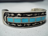 Heavy Animal Fetish Vintage Native American Navajo Turquoise Sterling Silver Bracelet-Nativo Arts