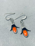 Delightful Native American Navajo Coral Sterling Silver Squash Blossom Earrings-Nativo Arts