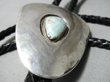 Amazing Vintage Native American Navajo #8 Turquoise Sterling Silver Bolo Tie Old-Nativo Arts