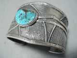 Heavy Navajo Native American Old Kingman Turquoise Sterling Silver Bracelet-Nativo Arts