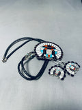 One Of The Largest Best Mens Vintage Native American Zuni Turquoise Sterling Silver Bolo Tie-Nativo Arts