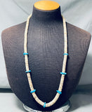 Native American Superb Vintage Santo Domingo Kingman Turquoise Shell Sterling Silver Necklace-Nativo Arts