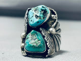 Magnificent Heavy Vintage Native American Navajo Turquoise Sterling Silver Ring-Nativo Arts