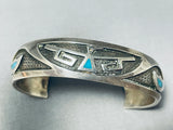 Important Wil Yazzie Vintage Native American Navajo Turquoise Chisel Sterling Silver Bracelet-Nativo Arts