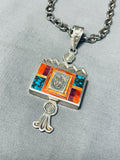 Important Vintage Native American Navajo Trcaey Turquoise Inlay Sterling Silver Necklace-Nativo Arts
