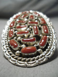 One Of The Biggest Native American Navajo Coral Sterling Silver Ring-Nativo Arts