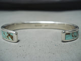 Signed Zuni Native American 8 Turquoise Inlay Sterling Silver Bracelet-Nativo Arts