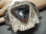 Opulent Early Vintage Native American Navajo Petrified Wood Sterling Silver Thunderbird Bracelet-Nativo Arts