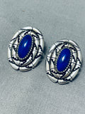 Fil Brown Striking Vintage Native American Navajo Lapis Sterling Silver Earrings-Nativo Arts